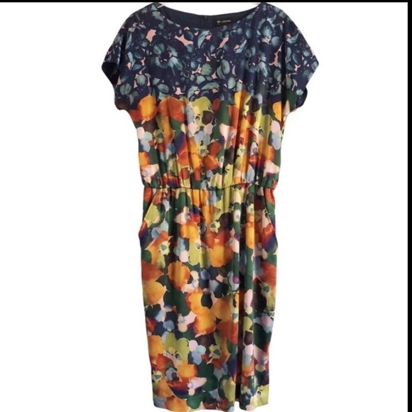 St. John Silk Shift Dress Floral Abstract Color-block Short Sleeve Size 10 - Picture 13 of 13